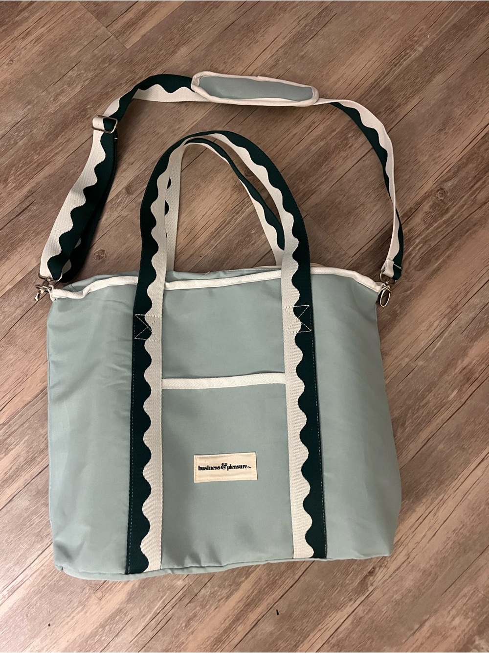 Business and Pleasure Seafoam Tote with Cream & Dark Green Trim-beach cooler